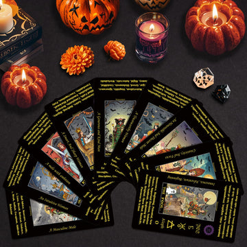 Smoostart Black Halloween Style Tarot Cards With Meanings, Tarot Cards Deck With Guidebook For Beginners, Halloween Elements Tar