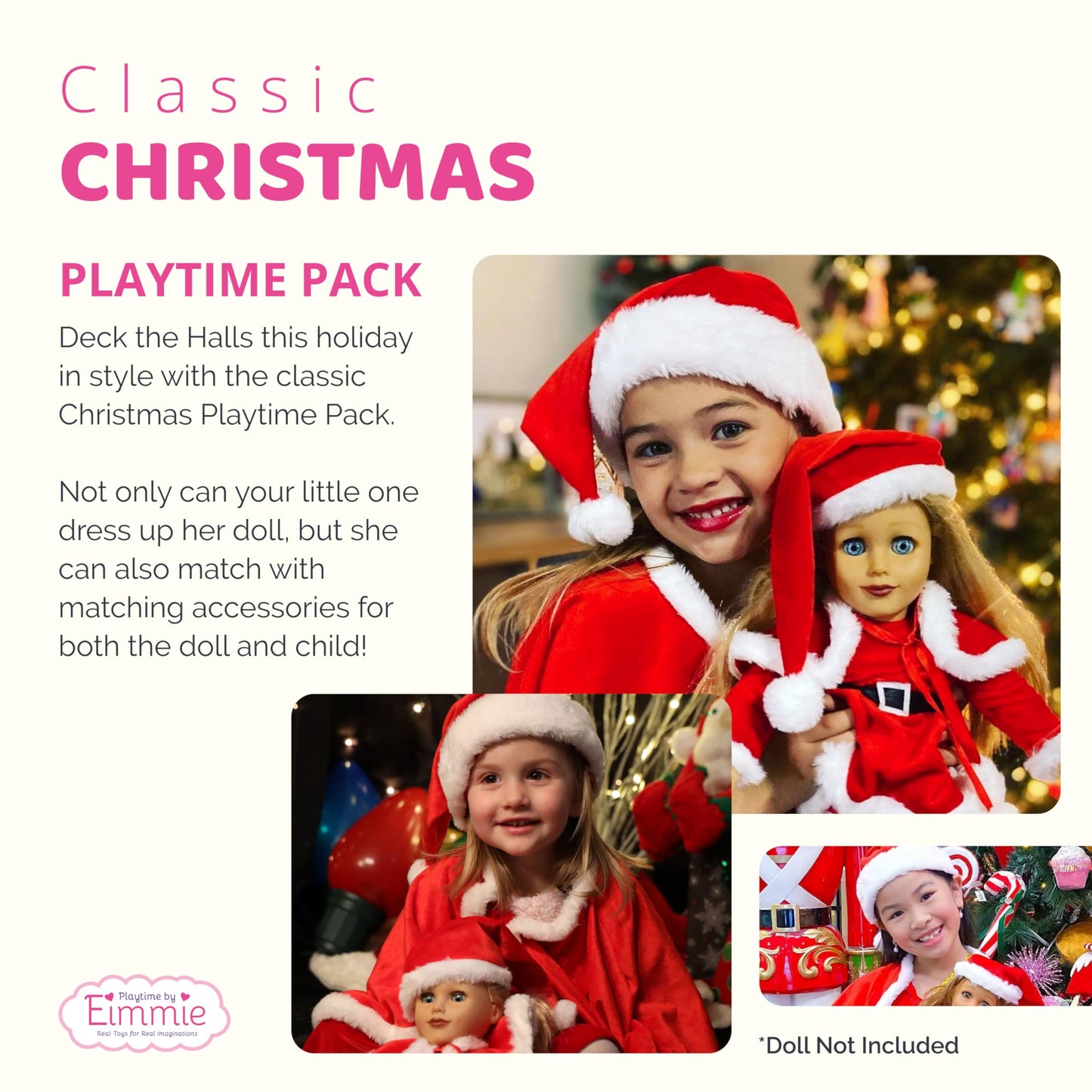 Playtime By Eimmie 18 Inch Doll Clothes And Accessories - Christmas Holiday Dress With Matching Santa Hat & Shawl - Clothing Sets & Stuff - Fits American, Generation & Similar 18” Dolls For Girls