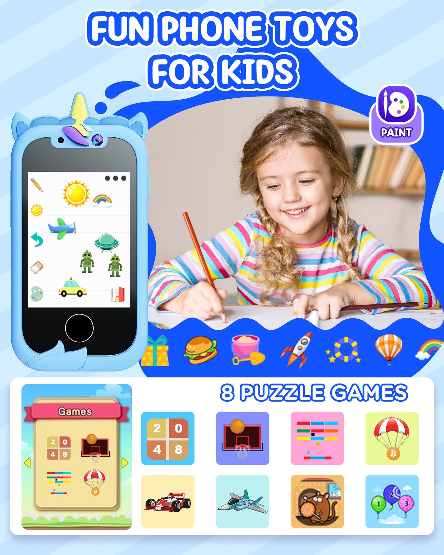 Kids Smart Phone Boys Toy: Christmas Birthday Gifts for Girls Age 3-10 - Working Real Play Cell - Toddler Learning Toy (Blue)