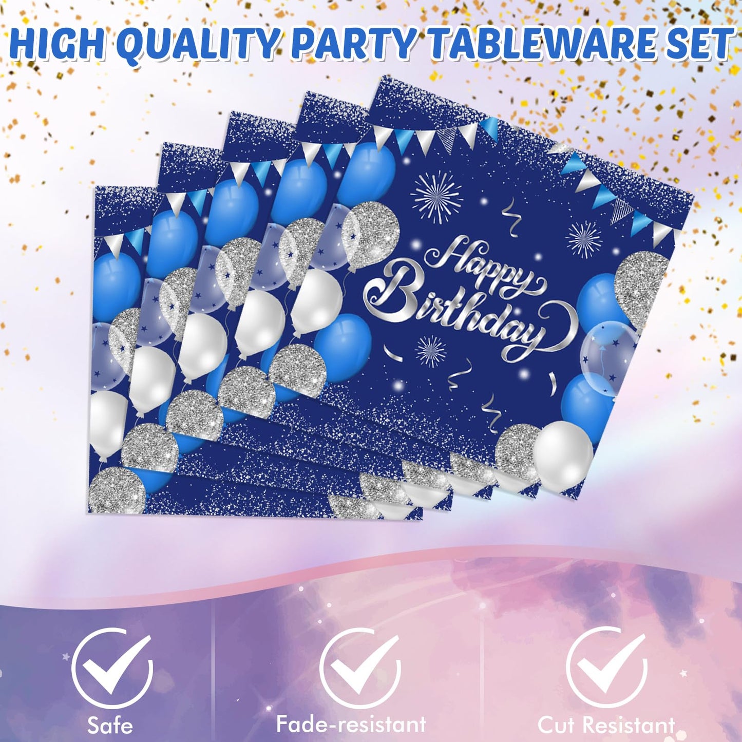 Navy Blue And Silver 50Th Birthday Paper Tableware Happy Birthday Party Plates Napkins And Plastic Table Covers For Men Women 50