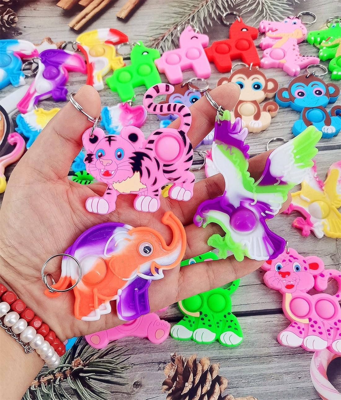 Roaqua (Classroom Students Kids Party Favors) 24 Packs Bulk Small Space Mini Pop Keychain Toy,Ufo Cute Y Baby Turtle Starship Se