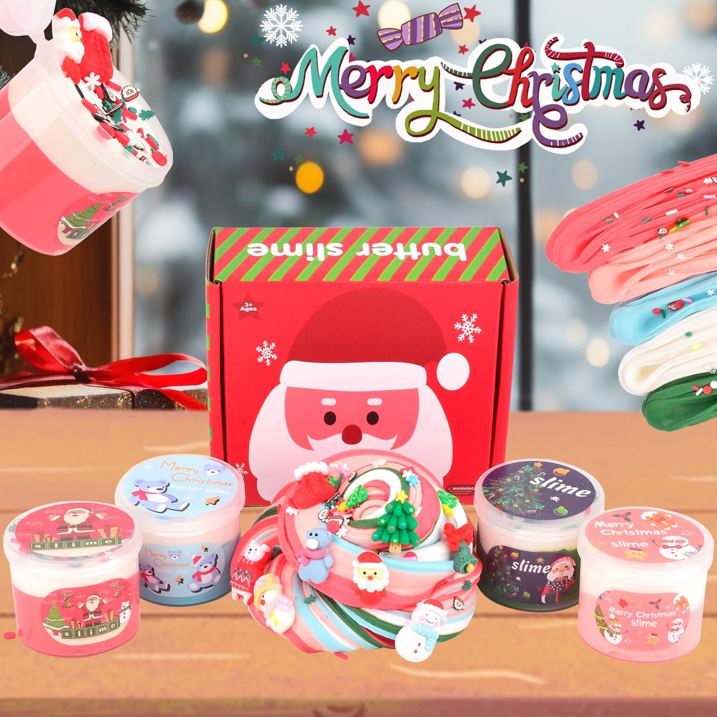 Christmas 4 Pack Butter Slime, Xmas Toys Kit, Classroom Party Favors For Kids 8-12, Party Favors For Classroom Birthday, Christm