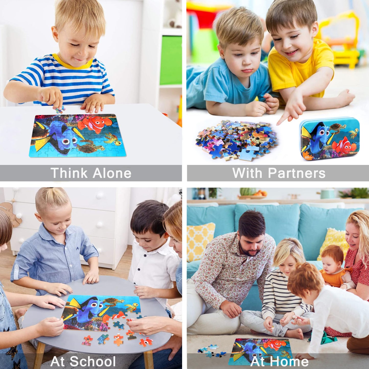 Lelemon Ocean Puzzles For Kids Ages 4-8,Underwater World 60 Piece Puzzles For Kids Ages 3-5,Children Jigsaw Puzzles Kids Puzzles In A Metal Box,Educational Learning Puzzle Toys For Girls And Boys