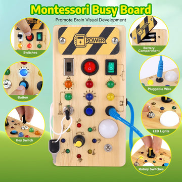 Wakeinsa Montessori Busy Board,Montessori Toys For 1-3 Years Old,Baby Sensory Board,Preschool Learning Activities,Wooden Toys Fo