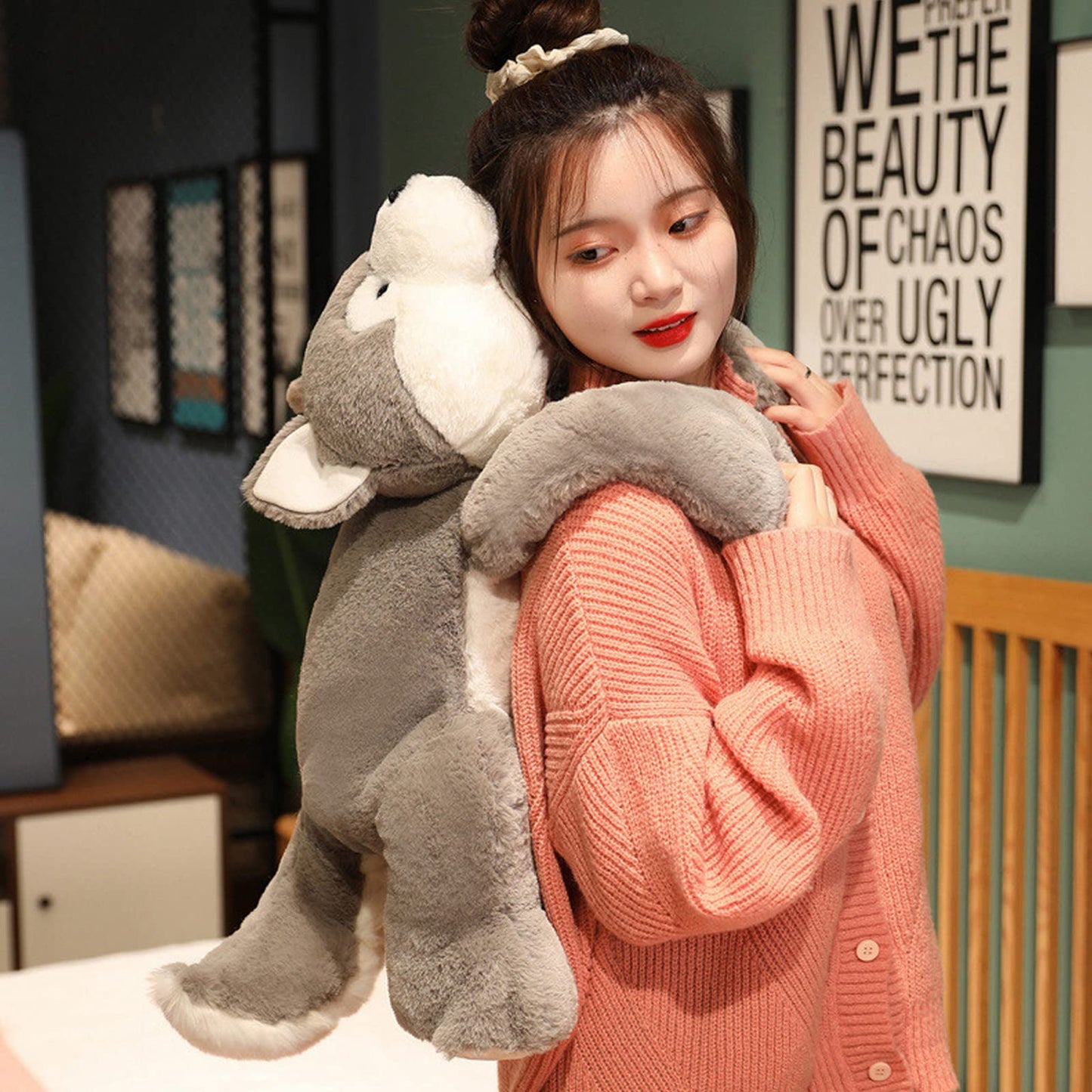 ronivia Weighted Husky Plush Toy, 19.7" Grey Stuffed Animal, 3.3lbs Soft Pillow, Cute Plush for Comfort and Cuddling