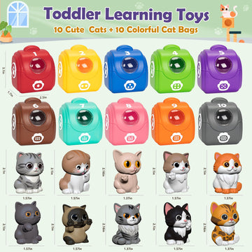 Learning Toys For 1 2 3 Year Old Boys Girls, 20 Pcs Cat Toys For Toddlers 1-3, Kitten Finger Puppet Games, Counting Matching Sorting Motor Educational Playset, Gifts For Baby Toddlers Age 12-18 Months