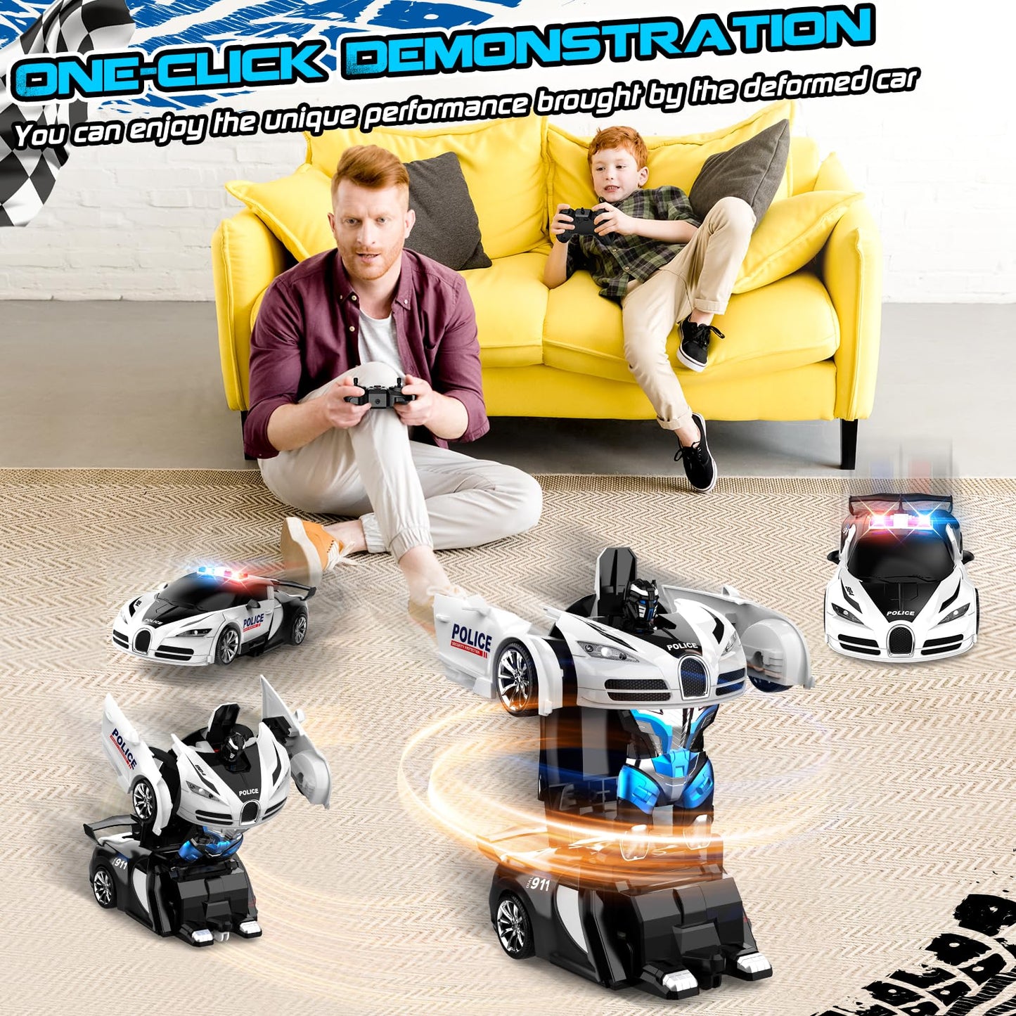 SnowRap Remote Control Transforming Car, One-Click Becoming Robot Remote Control Car for Boys, Demo Mode, 360 Rotation, Easy to