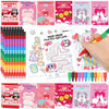 Motipuns 24 Pack Valentines Day Theme Coloring Book with 24 Stacking Crayons Sets for Kids Valentine Party Favor, Mini Coloring