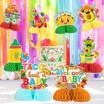 JOYMEMO 8 Pieces Mexican Fiesta Baby Shower Honeycomb Centerpieces - Taco Bout Decorations, A Little Baby is On The Way Table To