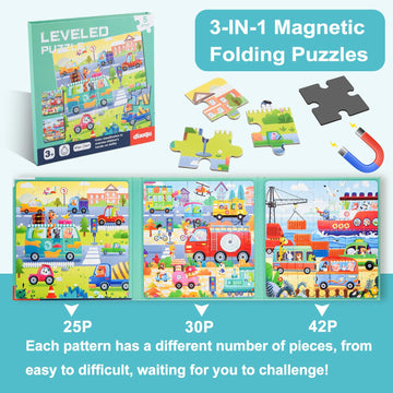 Astaron Magnetic Puzzles For Toddlers, 25-30-42 Pieces Traffic Learning Magnet Puzzles For Road Trip, Educational Travel Toys Car Plane Activities For Kids, Kids Birthday Gifts