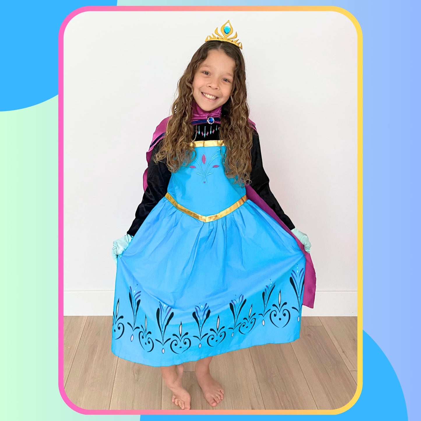 Cokos Box Girls Coronation Dress Costume Cape Gloves Tiara Crown Accessories Kids Set (Blue-Purple, 8 Years)