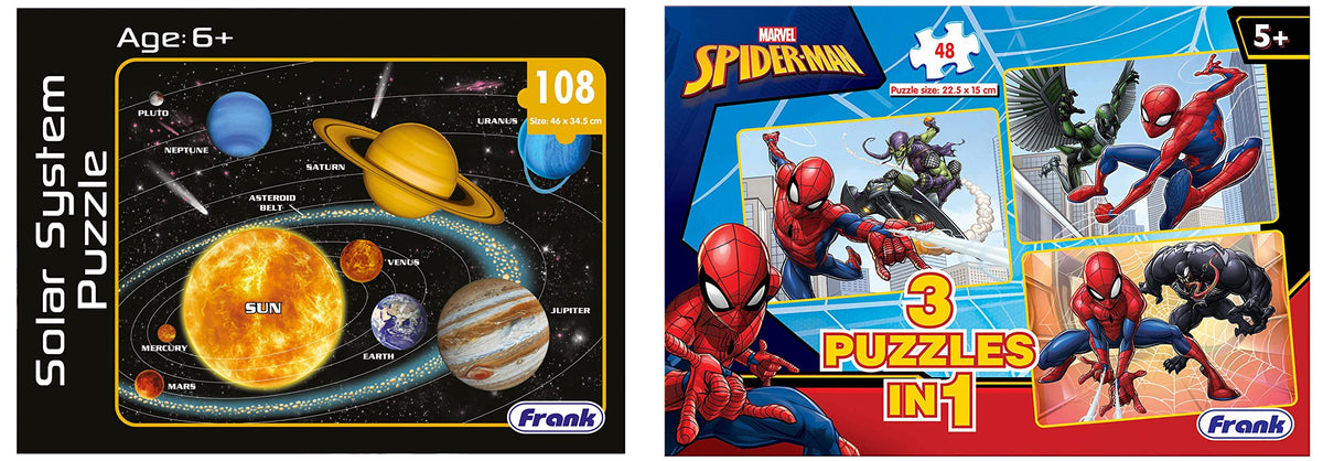 Frank Solar System Outer Space Puzzle for 6 Year Old Kids and Above (Multicolor, Pack of 1) & Spider Man Jigsaw Puzzle for 5+ Ye