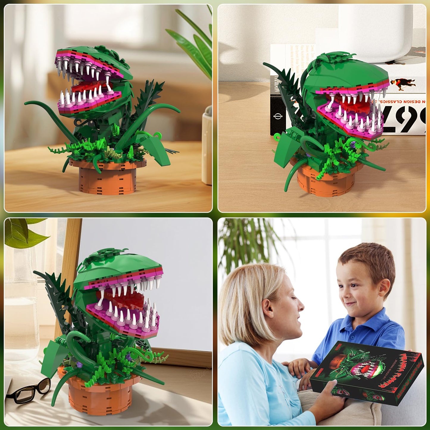 Audrey 2 Piranha Plant Building Toys Compatible With Lego Sets, Little Shop Of Horrors Flowers Cannibal With Openable Mouth Buil