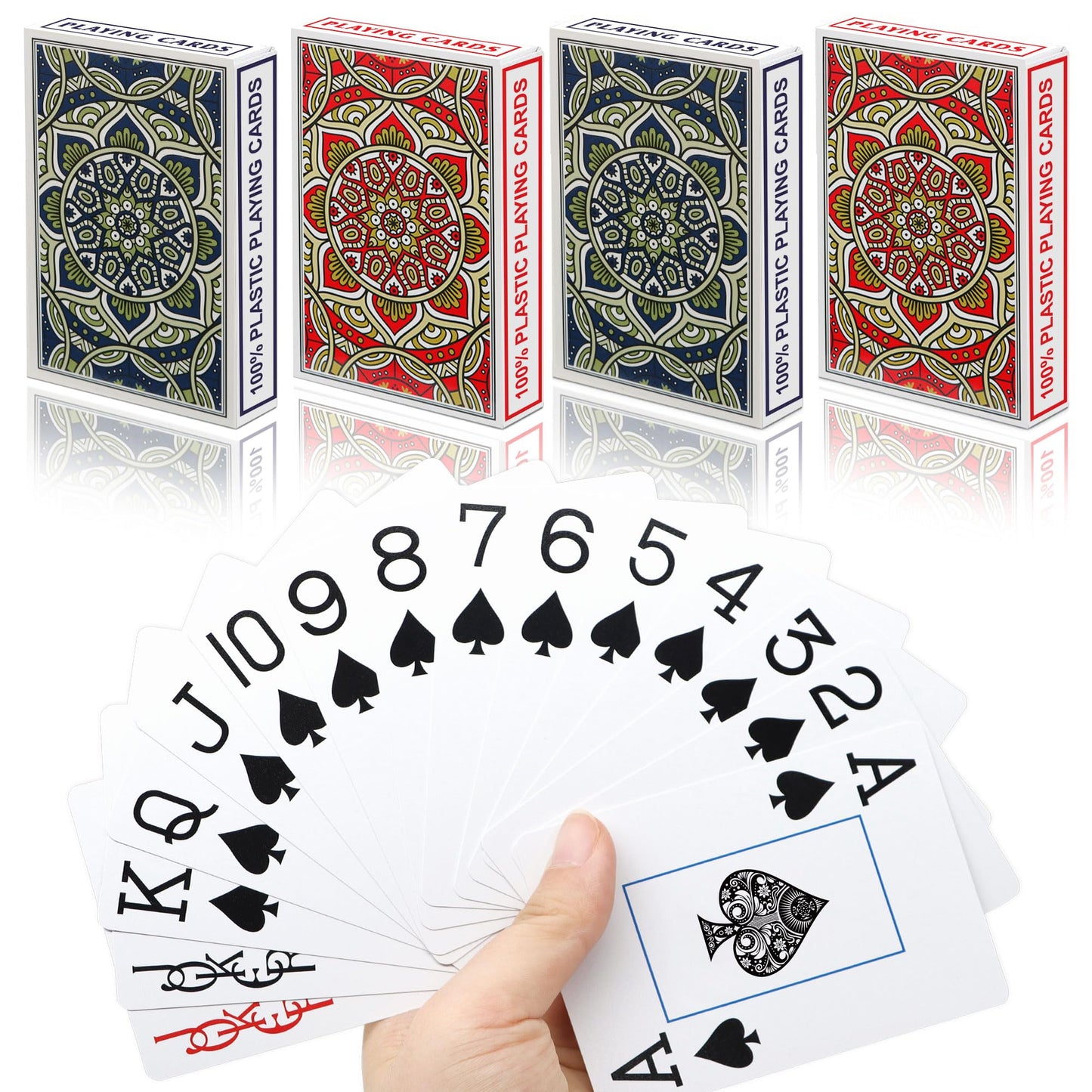 Metsyth Plastic Waterproof Playing Cards 4 Pack Poker Cards Jumbo Index Large Print Playing Cards For Adults Seniors Bulk Decks