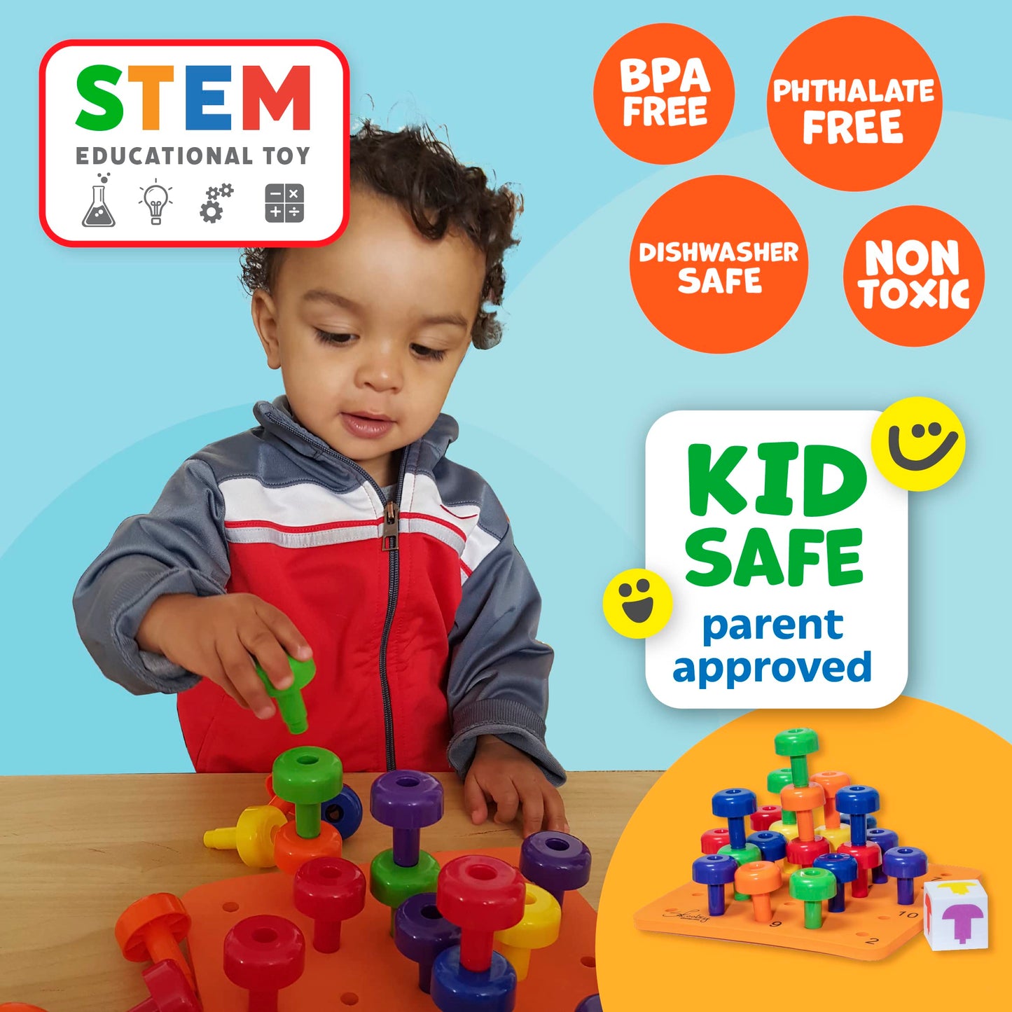 Skoolzy Montessori Sensory Pegboard Set - 33 Pieces, Foam Board, Multi-Color, Educational Toys for Kids 2+, STEM Learning