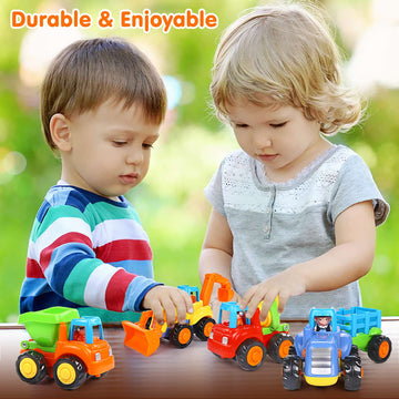 Orwine Inertia Toy Early Educational Toddler Baby Toy Friction Powered Cars Push And Go Cars Tractor Bulldozer Dumper Cement Mixer Engineering Vehicles Toys For Children Boys Girls Kids Gift 4Pcs