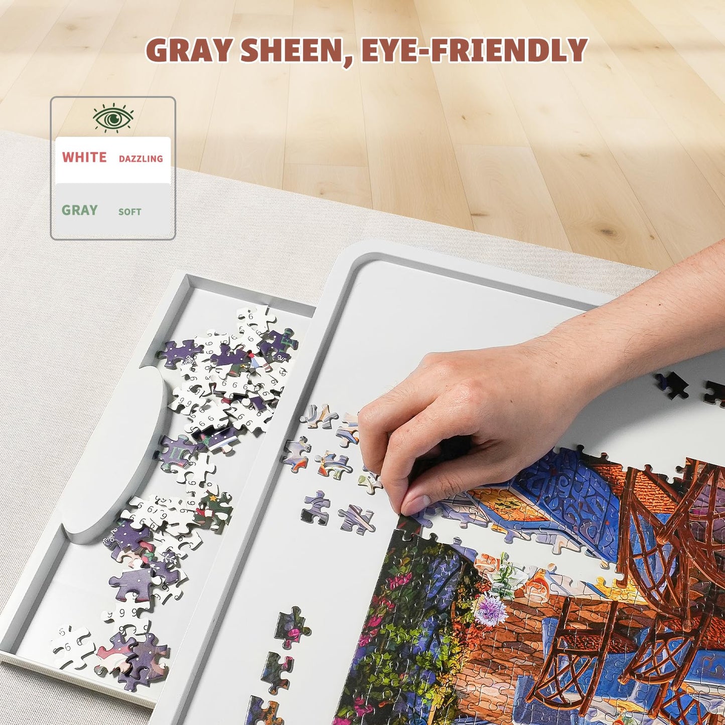 BuilderButler Rotating Puzzle Board, 1500 Pieces, 34.25"x26.38", Gray, with 6 Sliding Drawers and Cover, Portable Plastic Table