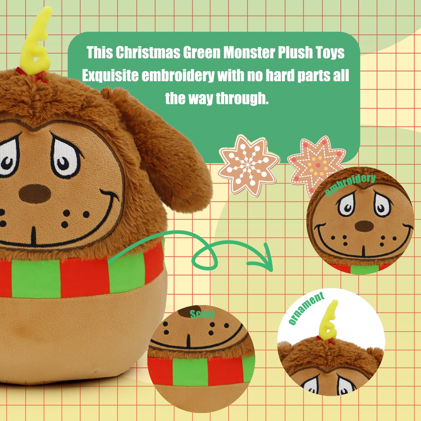 Christmas Green Monster Plush Toys, Dog Plush, Delightful Gift For Children, Christmas Decorations