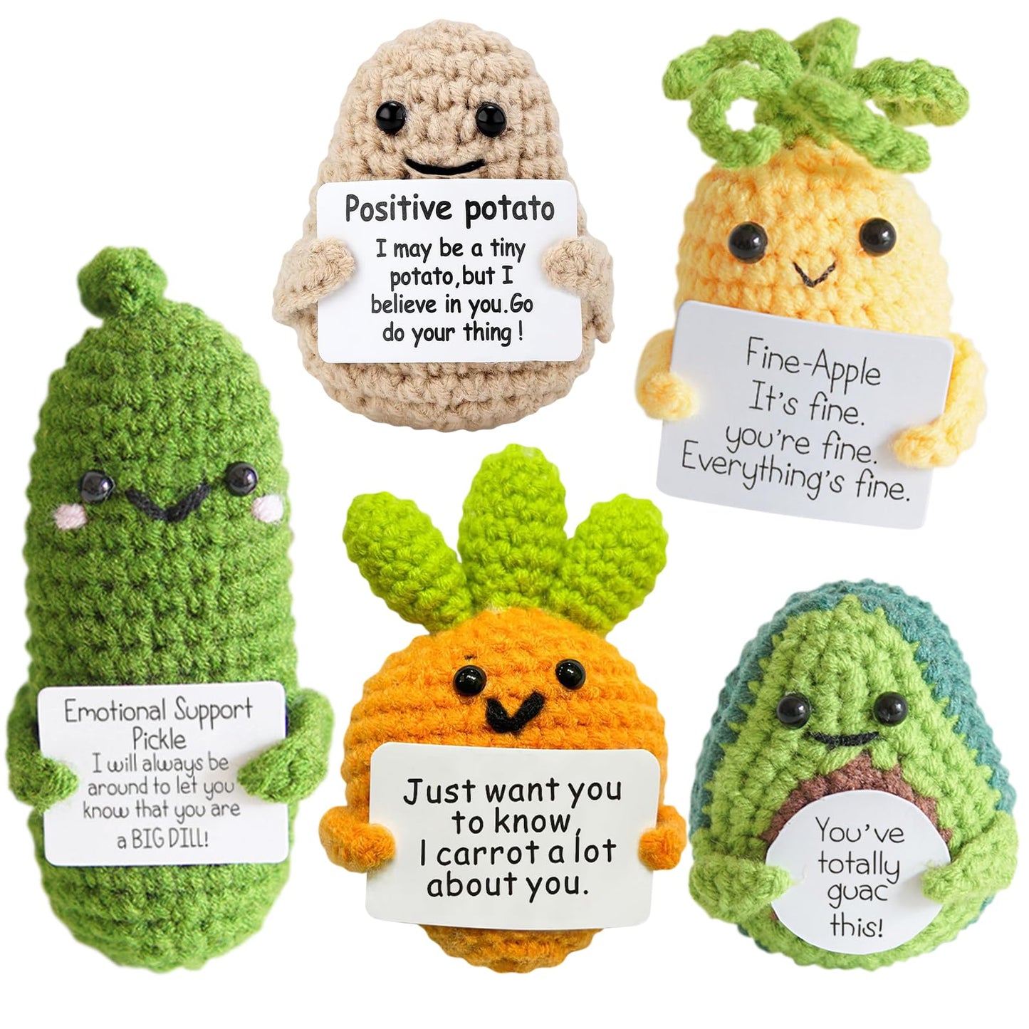 Urbun Positive Potato Crochet Doll,Emotional Support Crochet Gift,5Pcs Encouragement Support Vegetables And Fruits Knitted Dolls