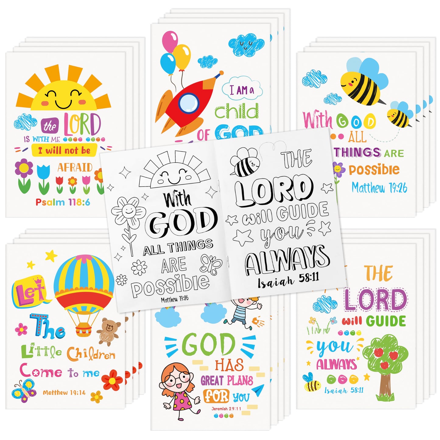Dvbonike 24Pcs Religious Coloring Books - Bible Verses Diy Color-In Pages Booklet Bulk Drawing Holiday Christian Theme Activity
