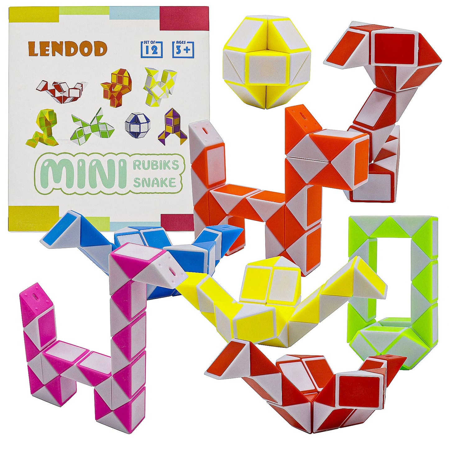 Lendod 12 Pack 24 Blocks Mini Fidget Snake Cube Mini Twist Puzzle Cubes Magic Speed Cubes Toy For Kids Party Bag Fillers, Party