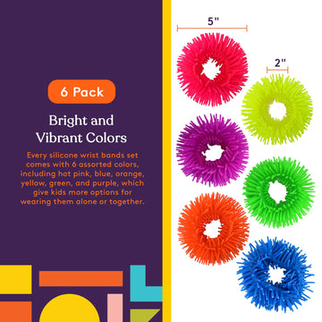 Special Supplies Squishy Fuzzy Band Bracelets for Kids, 6 Pack, Flexible and Stretchy Wearable Sensory Toys, Tactile Silicone Sq