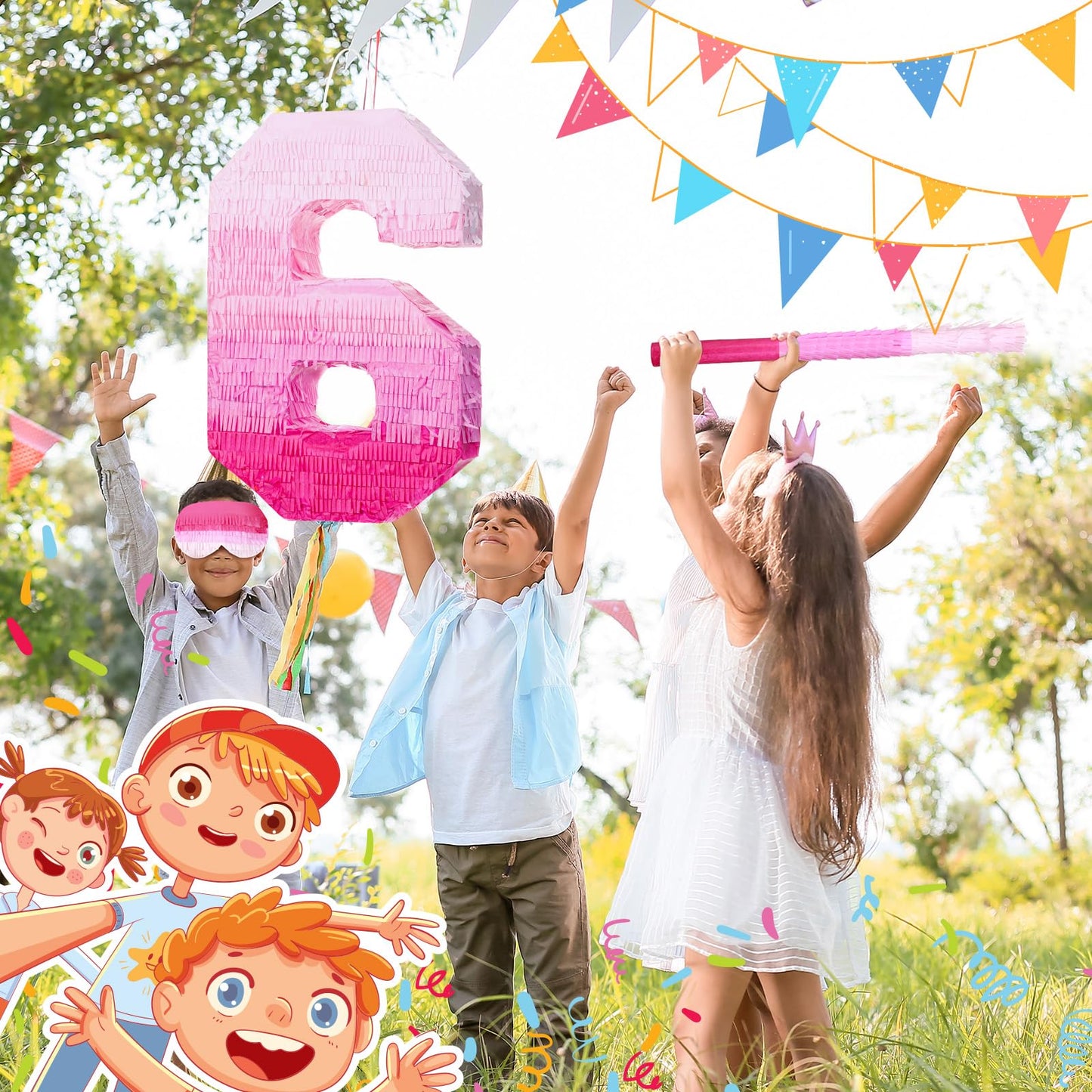 Sratte Number Piñata Pink Piñata Birthday Decorations Gradient With Stick Blindfold Confetti For Girls Boys Birthday Anniversary Party Decorations Supplies(Number 6)
