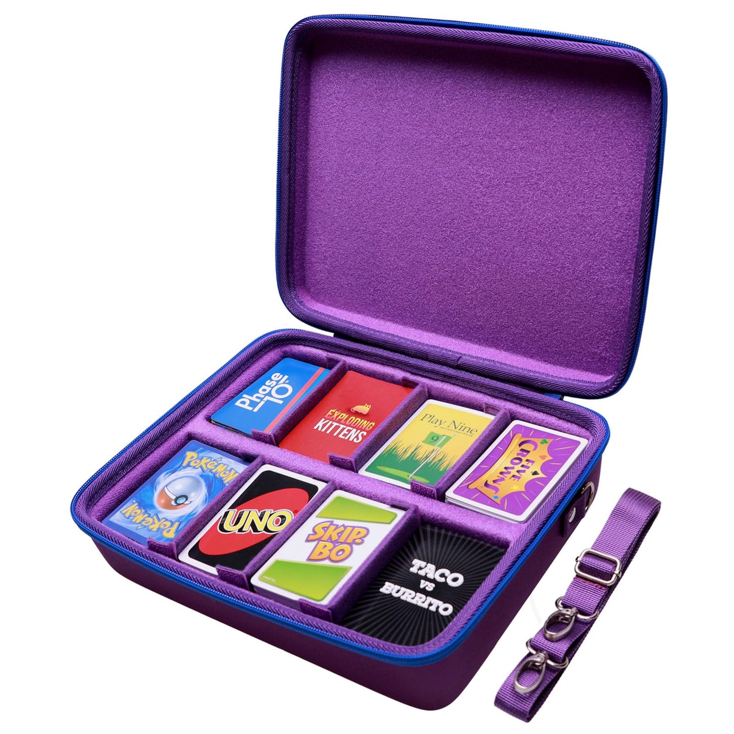 Ltgem Game Card Travel Case,Compatibility Taco Cat Goat Cheese Pizza/Skyjo/Uno/Playing Card Against Humanity And Other Game Cards,This Card Box Can Hold 2500+Game Cards (Purple)