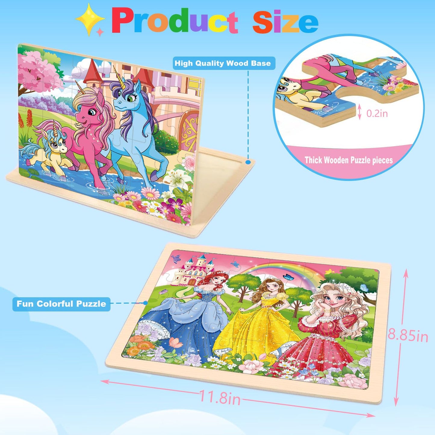 Puzzles For Kids Ages 4-6, Large 24 Pcs Unicorn Mermaid Princess, Wooden Jigsaw Puzzles For Toddlers, Preschool Educational Puzz