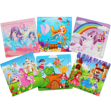 Wooden Puzzles For Toddlers 2-5 Years Old(Set Of 6), 9 Pieces Preschool Educational And Learning Animal Jigsaw Puzzle Toy Gift Set For Girls
