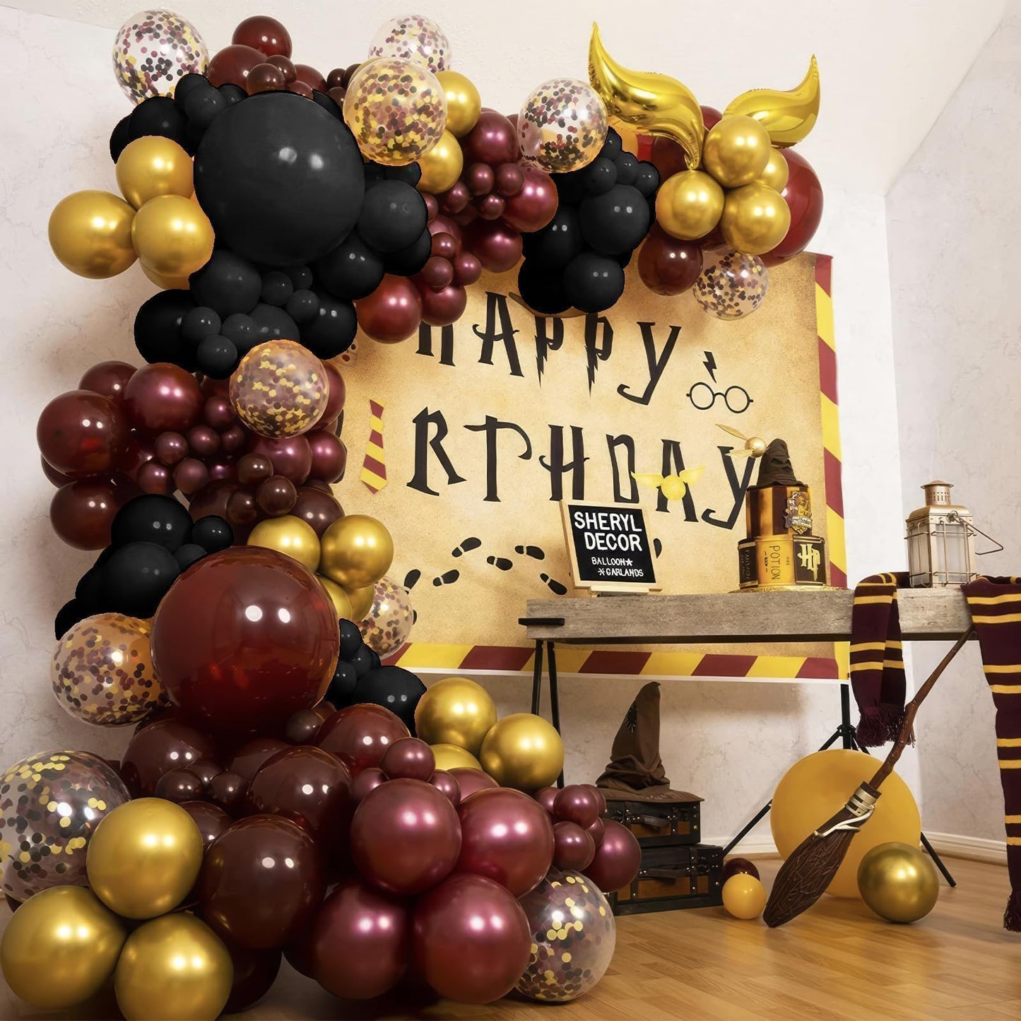 Black Burgundy Gold Balloon,60 Pcs 12 Inches Metallic Gold Burgundy Confetti Balloons For Kids Magical Wizard Party Birthday Decorations Birthday Balloons Baby Shower Engagement Party Supplies