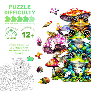 Wooden Puzzles For Adults - Unique Shaped Wooden Puzzles For Adults And Kids - Frog Family Wooden Jigsaw Puzzles - Christmas Bir