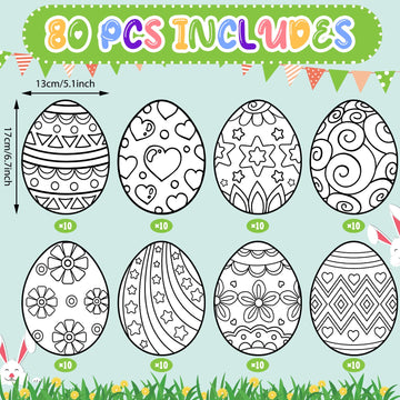 TaoBary 80 Pcs Easter Color Your Own Eggs Favors DIY Coloring Craft Kit Egg Basket Stuffer Gifts for Easter Party Favors Supplie