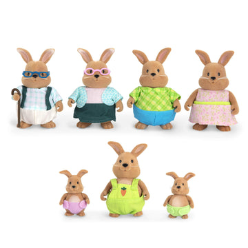 Li'L Woodzeez – The Cottonball Rabbit Family – Set Of 7 Collectible Posable Rabbit Figures – Pretend Play Doll Figures – Gift Toy For Kids Age 3+