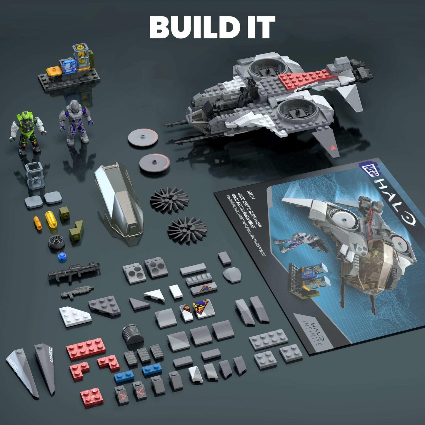Mega Halo Action Figure Building Toy, Unsc Arctic Burn Wasp With 342 Pieces And 2 Poseable Figures, For Collectors