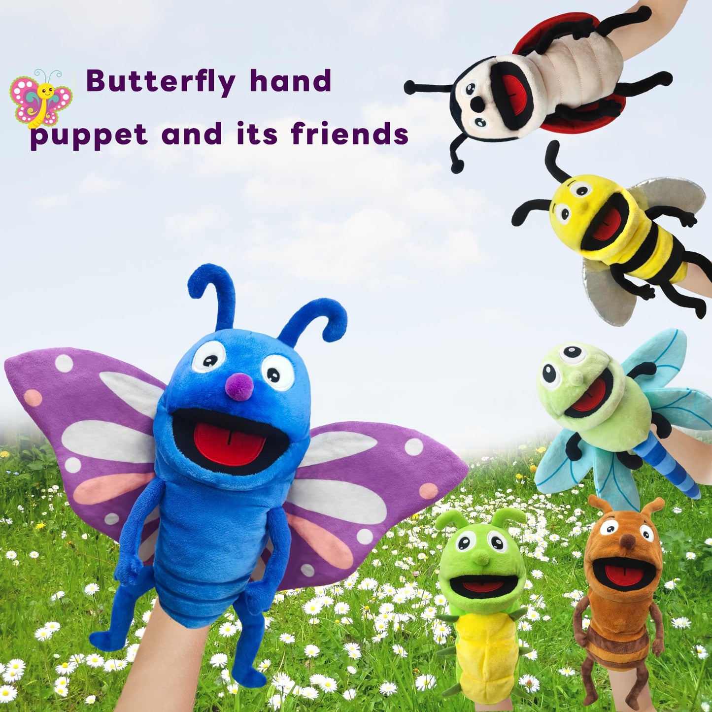 Justqunseen Hand Puppet Realistic Plush Puppet 13',Insect Animal Puppets For Kids Insect Stuffed Animal Hand Puppet With Moveable Mouth,Soft Stuffed Insect Puppet Story Toy Puppets Role Play Show Game