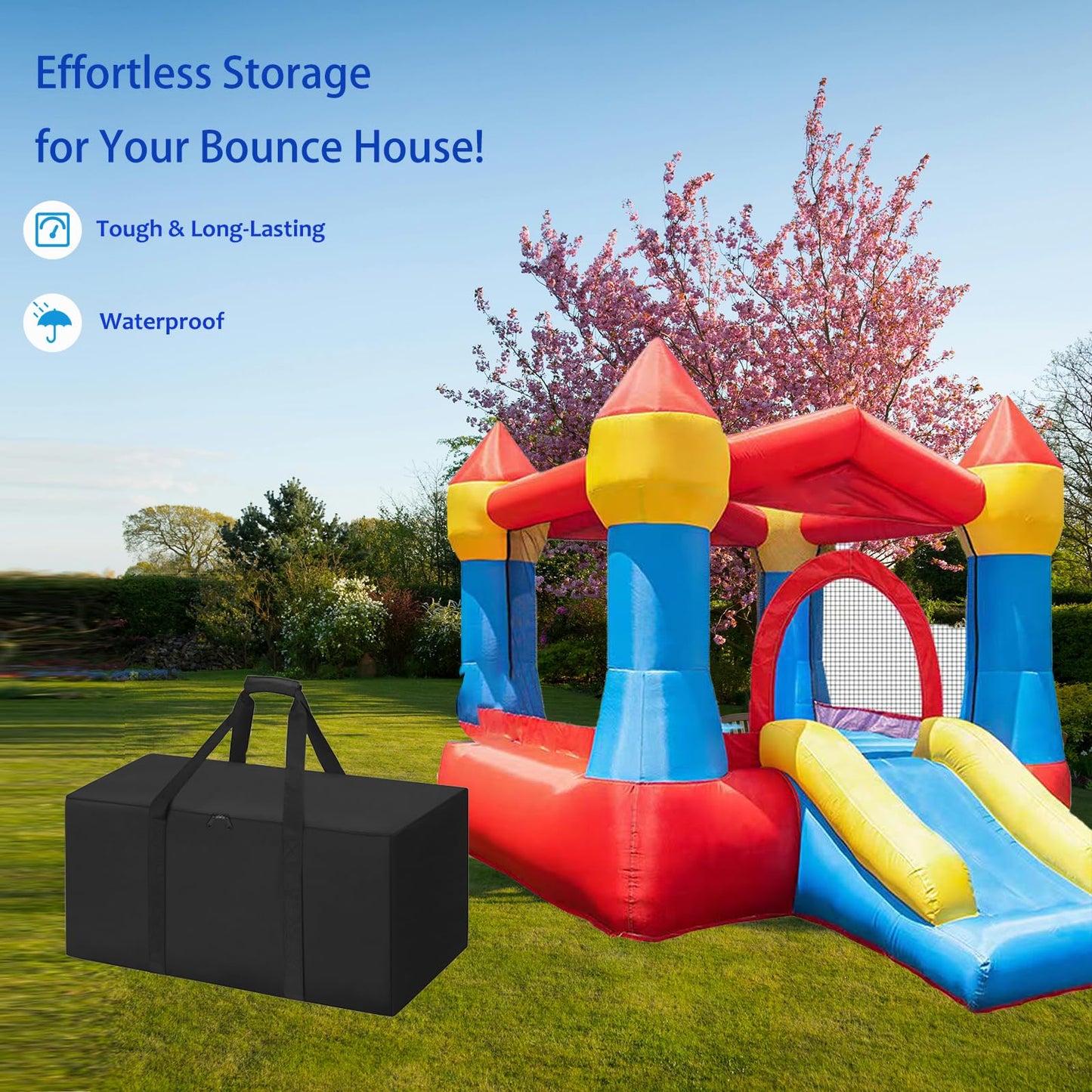 QYILUARE Extra Large Waterproof Storage Bag for Inflatable Bounce House & Water Slide, Black with Sturdy Handles (40 L x 20 W x 28 H)