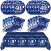 Blue 40Th Birthday Decorations For Men Navy Blue Silver Happy 40Th Birthday Plates,Table Covers And Napkins For 40Th Birthday An