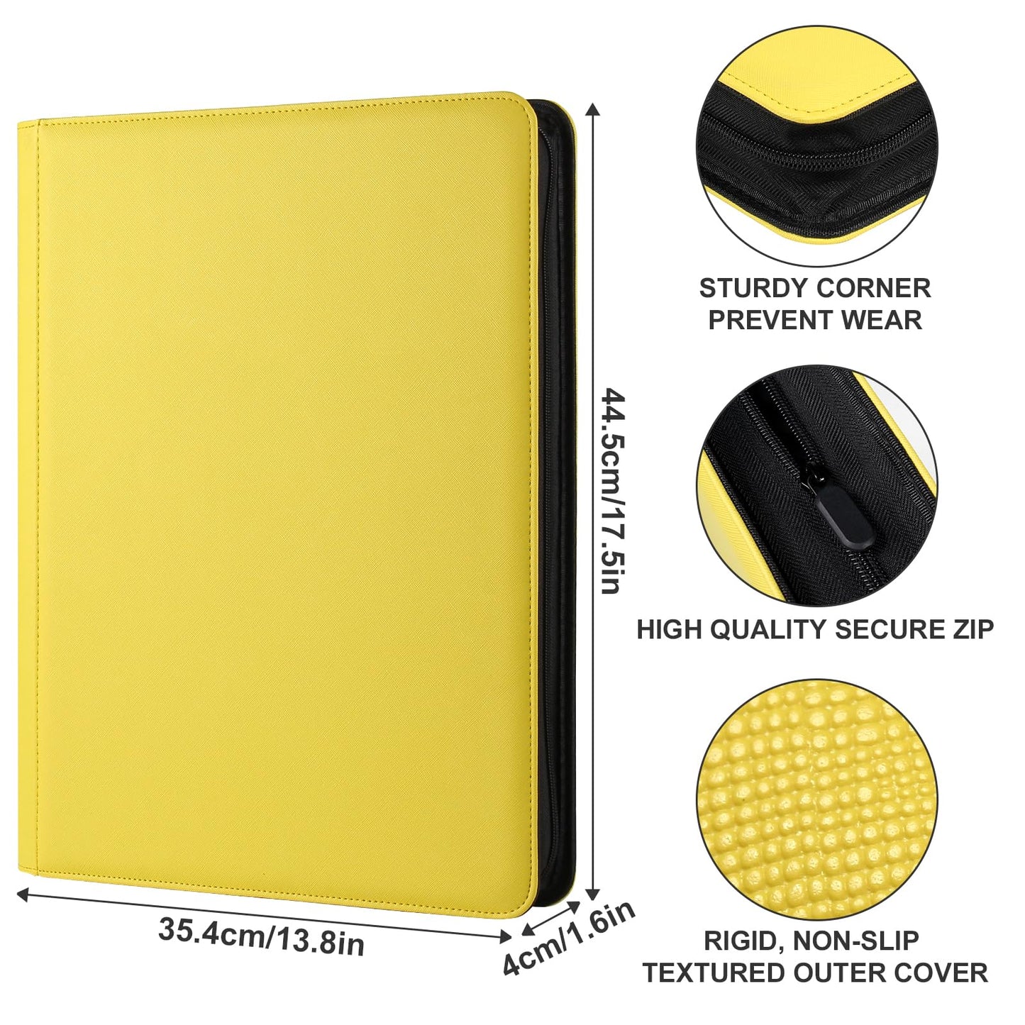 GEAoffice enhanced 1000 Trading Card Binder Large Side Loading 16 Pocket Card Collection Binder Album Folder for MTG TCG & Sports Yellow