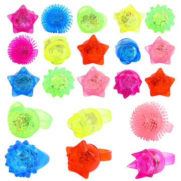 CCINEE 24Pcs LED Light Up Rings - Colorful Glow in Dark Bumpy Jelly Finger Toys for Kids Party Supplies & Novelty Gifts