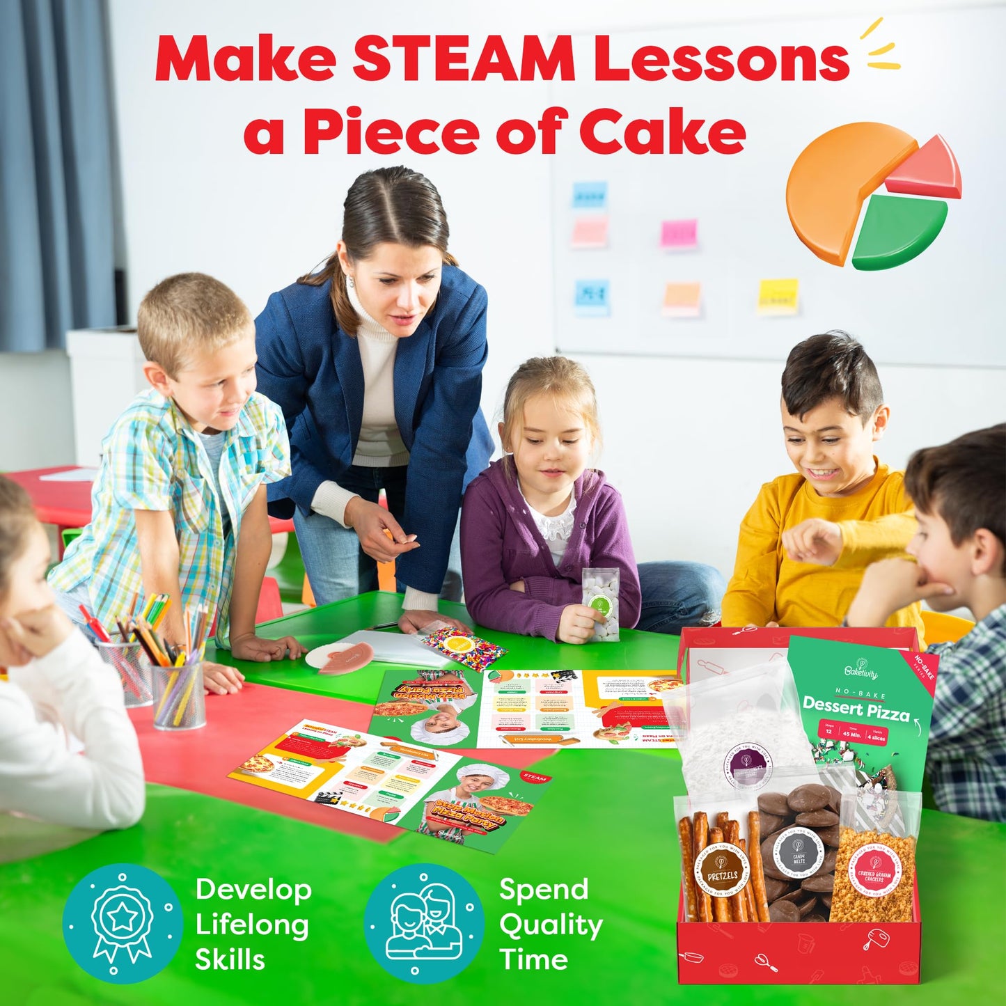 BAKETIVITY No-Bake Dessert Pizza Kids Baking Kit & STEAM Lesson | STEAM Focused Kids Pizza Party Baking Set | No-Bake Recipe wit