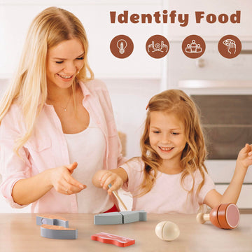 Robotime Wooden Play Food Cutting Meat & Eggs Set, Pretend Play Toy Food For Play Kitchen With Shopping Bag - Kids Kitchen Acces