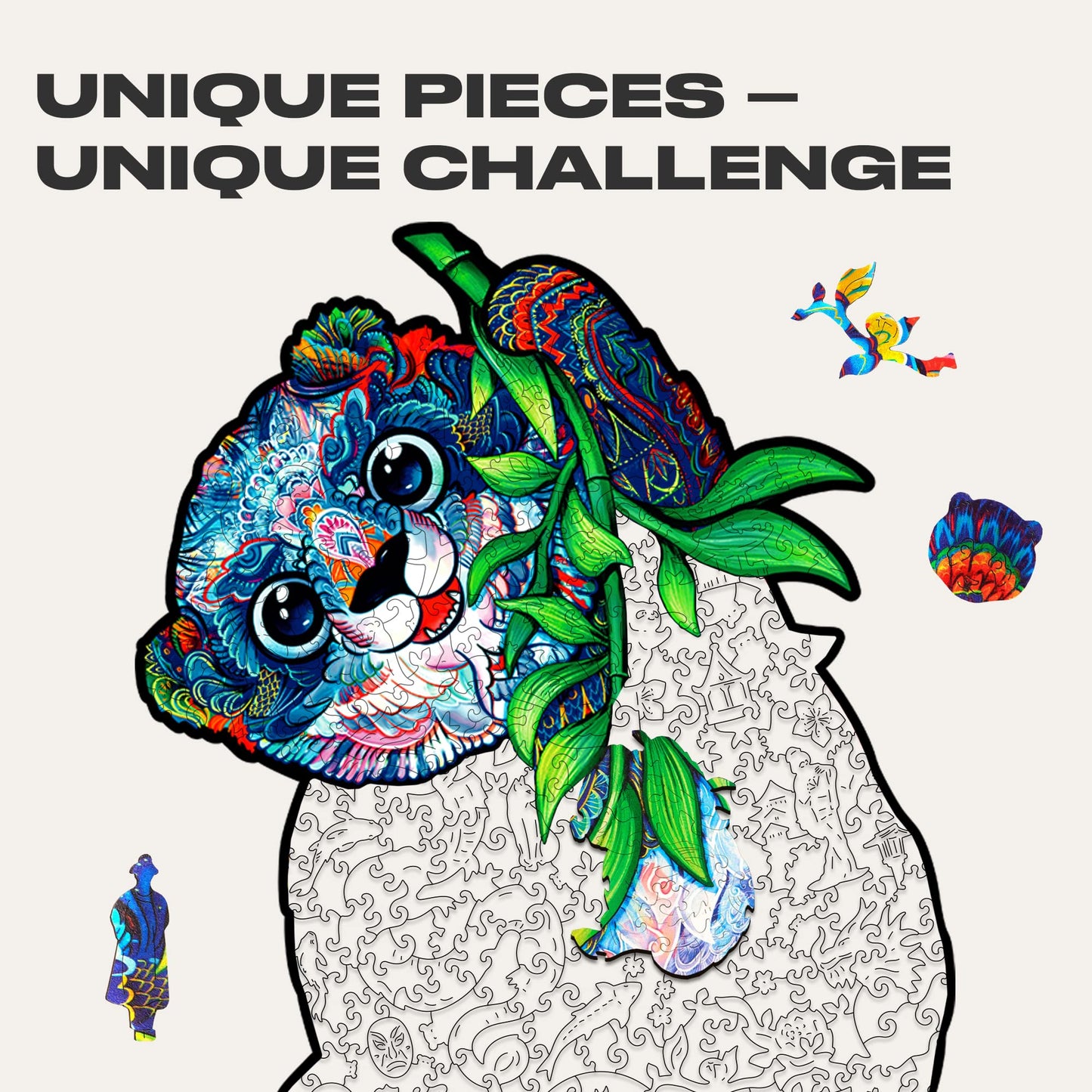 Unidragon Original Wooden Jigsaw Puzzles - Serious Panda, 318 Pcs, King Size 12.2'X16.1', Beautiful Gift Package, Unique Shape Best Gift For Adults And Kids