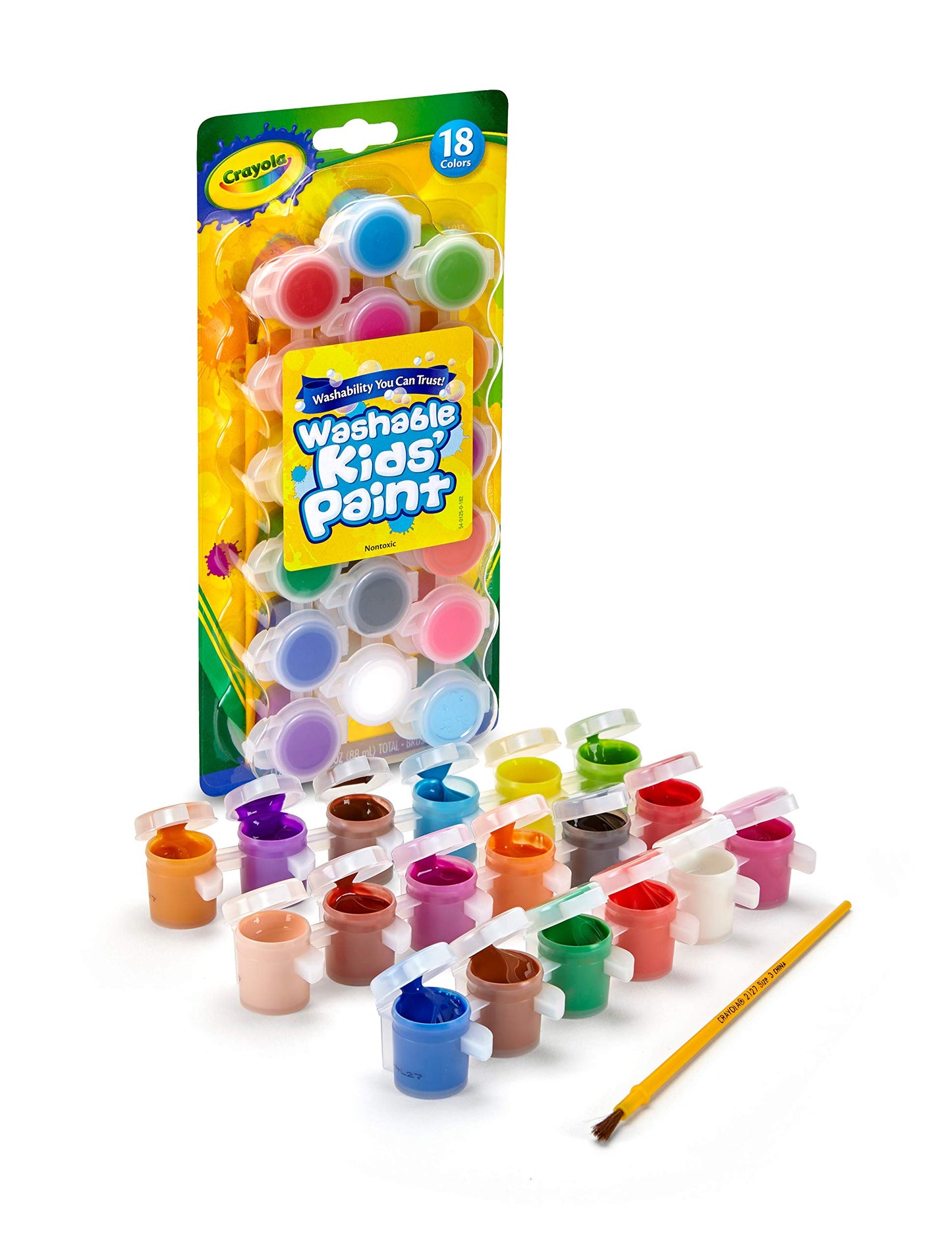 Crayola Washable Kids Paint Set, 18 Count, 3 Fl Oz, Multicolor, Includes Paintbrush