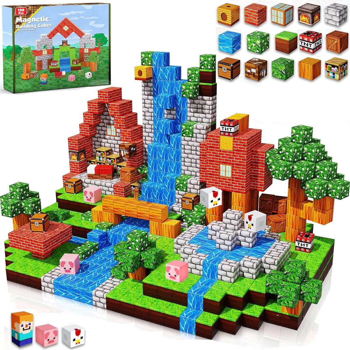 Lofeijxufj 100PCS Magnetic Building Blocks Kids Ages 3+ Strong Magnet Cubes