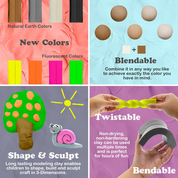 BAZIC Modeling Clay Neon Color 1 LB, Modeling Dough Non Toxic Gift for Artist Kids, Bulk for Classroom, 4-Pack