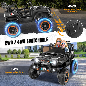 Hikole 24V Kids Jeeps Ride On Car With Width Seat, 2 Seater Battery Powered Electric Car, 4X100W Powerful Engine,Soft Braking,Remote Control, 24 Volt Ride On Toy For Boys Girls, Black