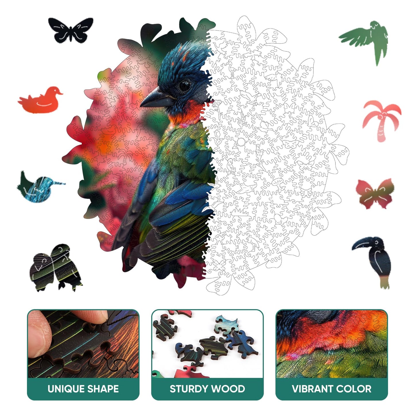 Wooden Puzzles For Adults, Finch Bird Wooden Jigsaw Puzzles 200Pcs, Medium, Unique Shape Animal Adult Puzzles, Irregular Wood Pu