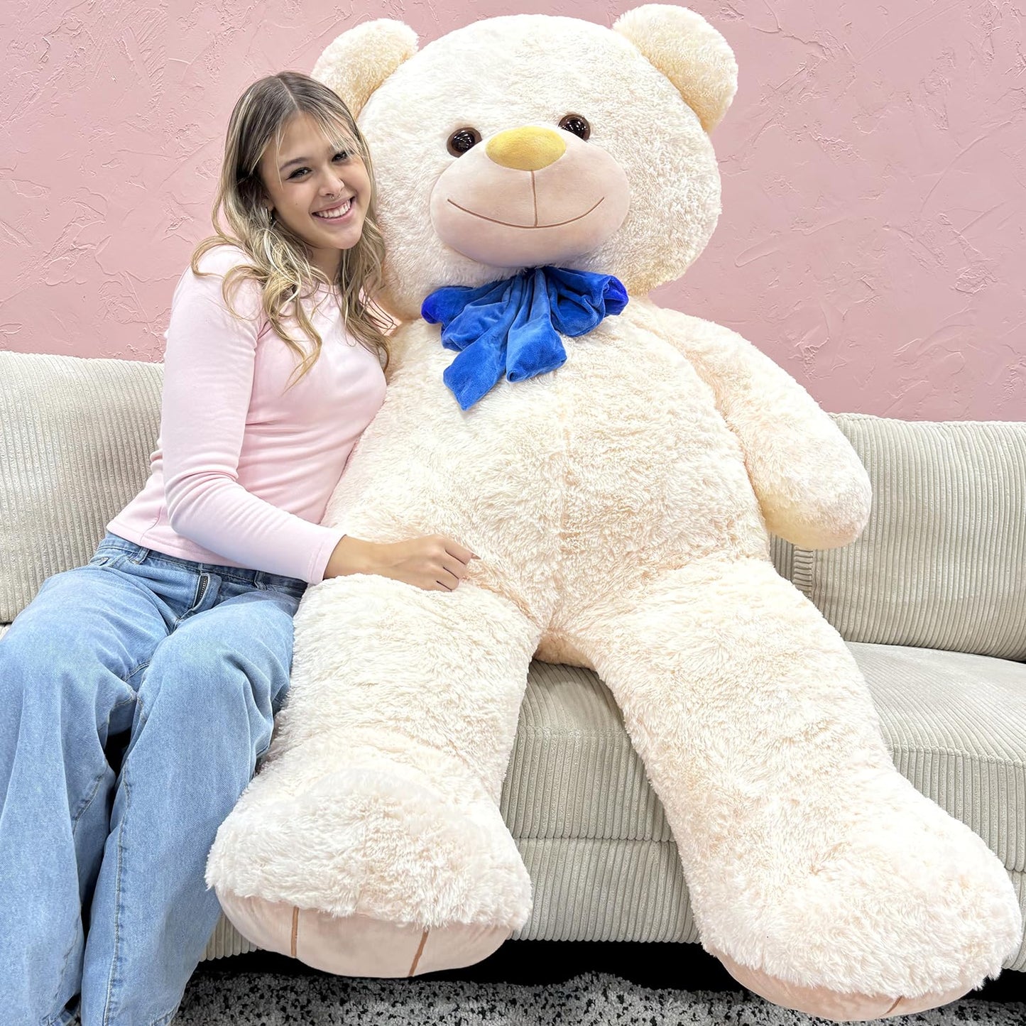 Morismos Giant Teddy Bear 5 Feet Stuffed Animal,Human Size Teddy Bear Toy For Mom,Jumbo White Stuffed Bear Plush 59 Inch Mother'