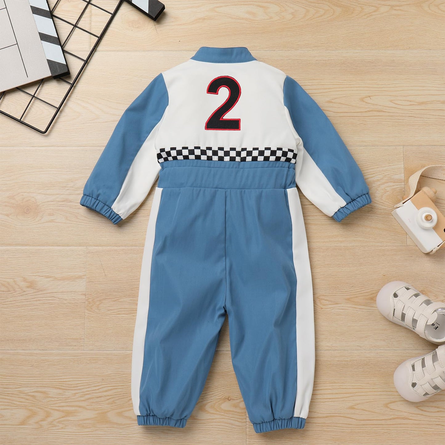 Ibtom Castle Toddler Boys Girls 2Nd Birthday Outfits: Halloween Race Car Driver Costume Long Sleeve Romper Halloween Racer Jumpsuit Cake Smash Role Play Dress Up Party Supplies Blue-2 18-24 Months